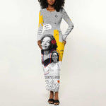 African American Coretta Scott King Long Sleeve Bodycon Dress Honoring The Legacy Hand Draw Style