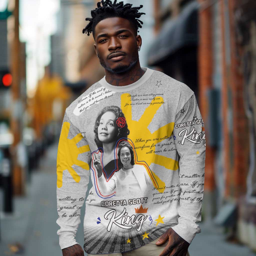 African American Coretta Scott King Long Sleeve Shirt Honoring The Legacy Hand Draw Style