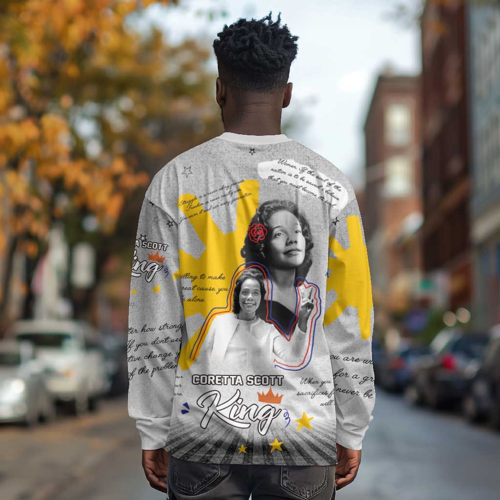 African American Coretta Scott King Long Sleeve Shirt Honoring The Legacy Hand Draw Style