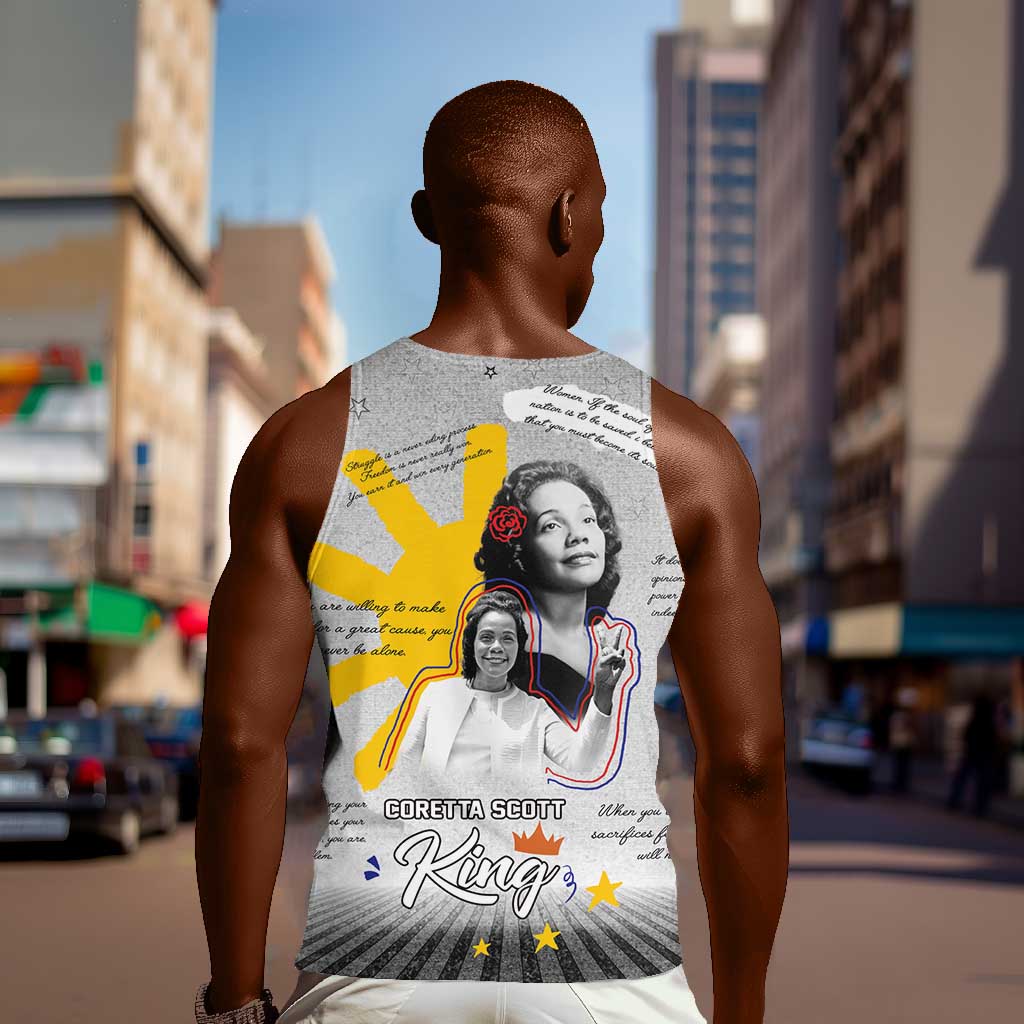 African American Coretta Scott King Men Tank Top Honoring The Legacy Hand Draw Style