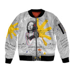 African American Coretta Scott King Sleeve Zip Bomber Jacket Honoring The Legacy Hand Draw Style
