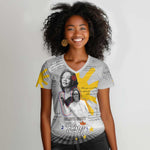 African American Coretta Scott King Women V-Neck T-Shirt Honoring The Legacy Hand Draw Style
