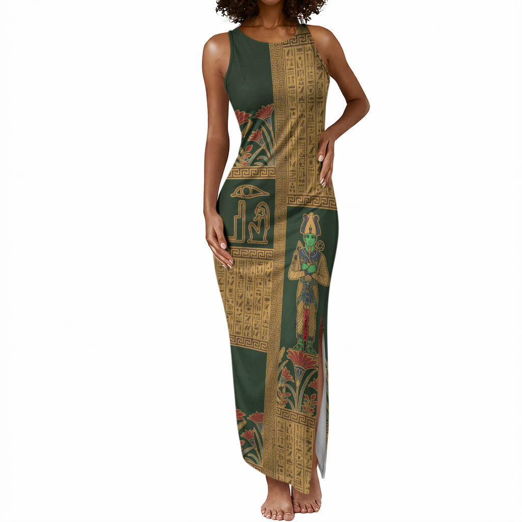 green egyptian dress God Osiris Tank Maxi Pharaonic Hieroglyphic Patterns by African Pride Shop FAB_FLORAL DRESSES