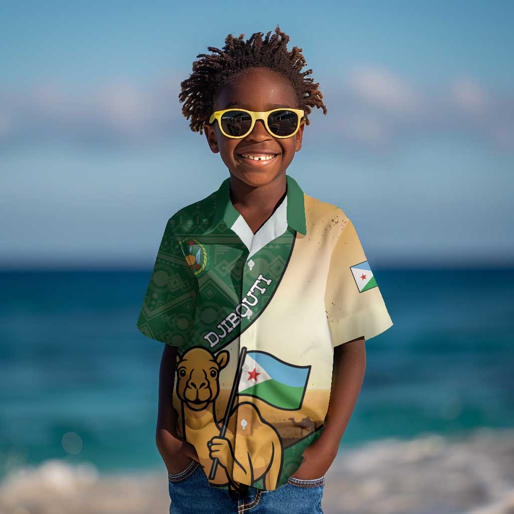 Personalized African Djibouti Kid Hawaiian Shirt Camel Holding Jabuuti Flag - African Pride