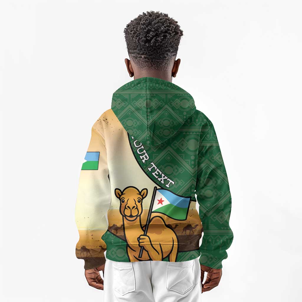 Personalized African Djibouti Kid Hoodie Camel Holding Jabuuti Flag - African Pride