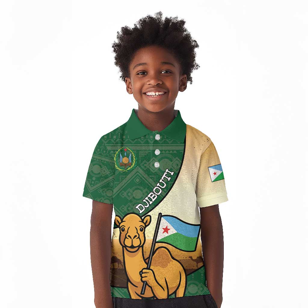 Personalized African Djibouti Kid Polo Shirt Camel Holding Jabuuti Flag - African Pride