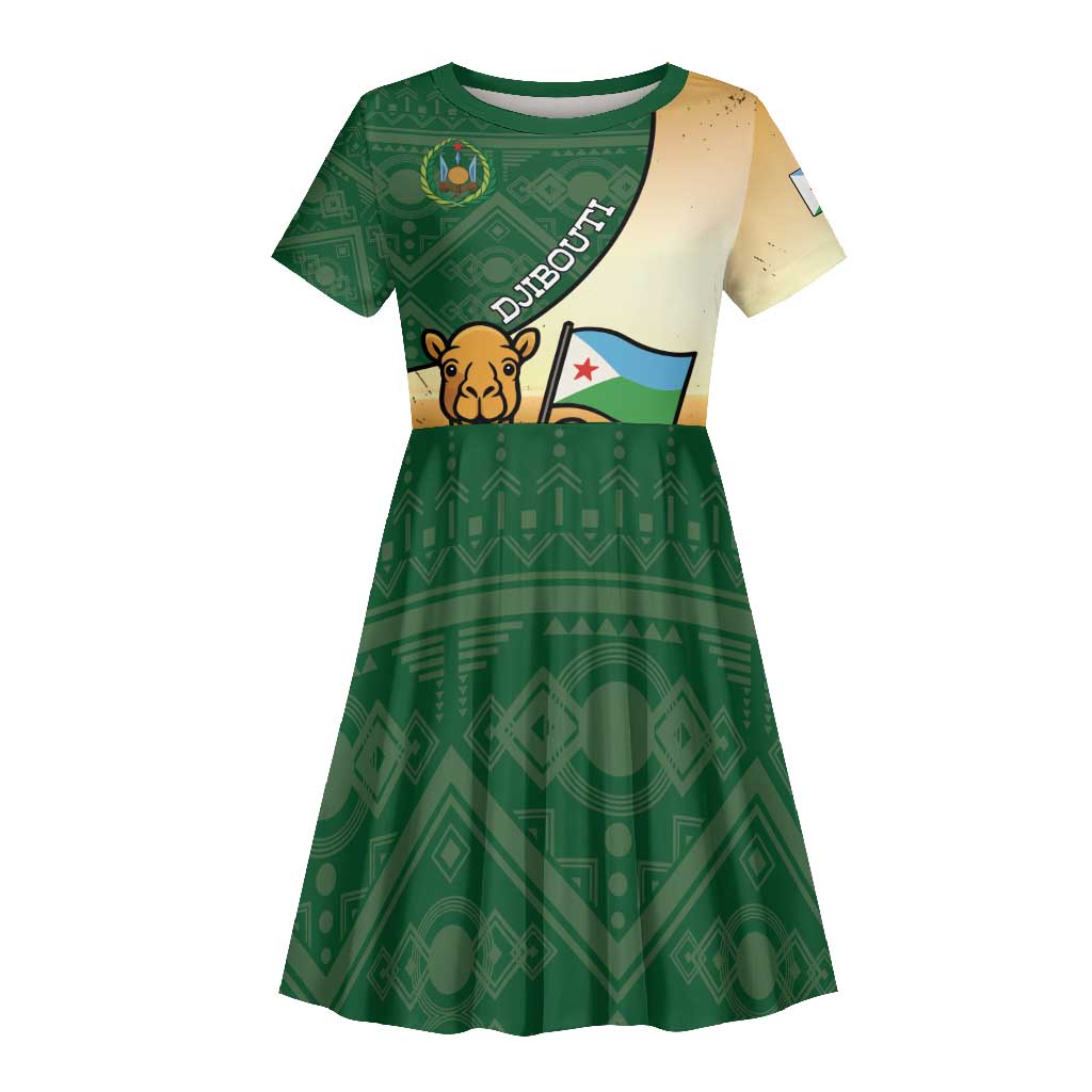 Personalized African Djibouti Kid Short Sleeve Dress Camel Holding Jabuuti Flag - African Pride