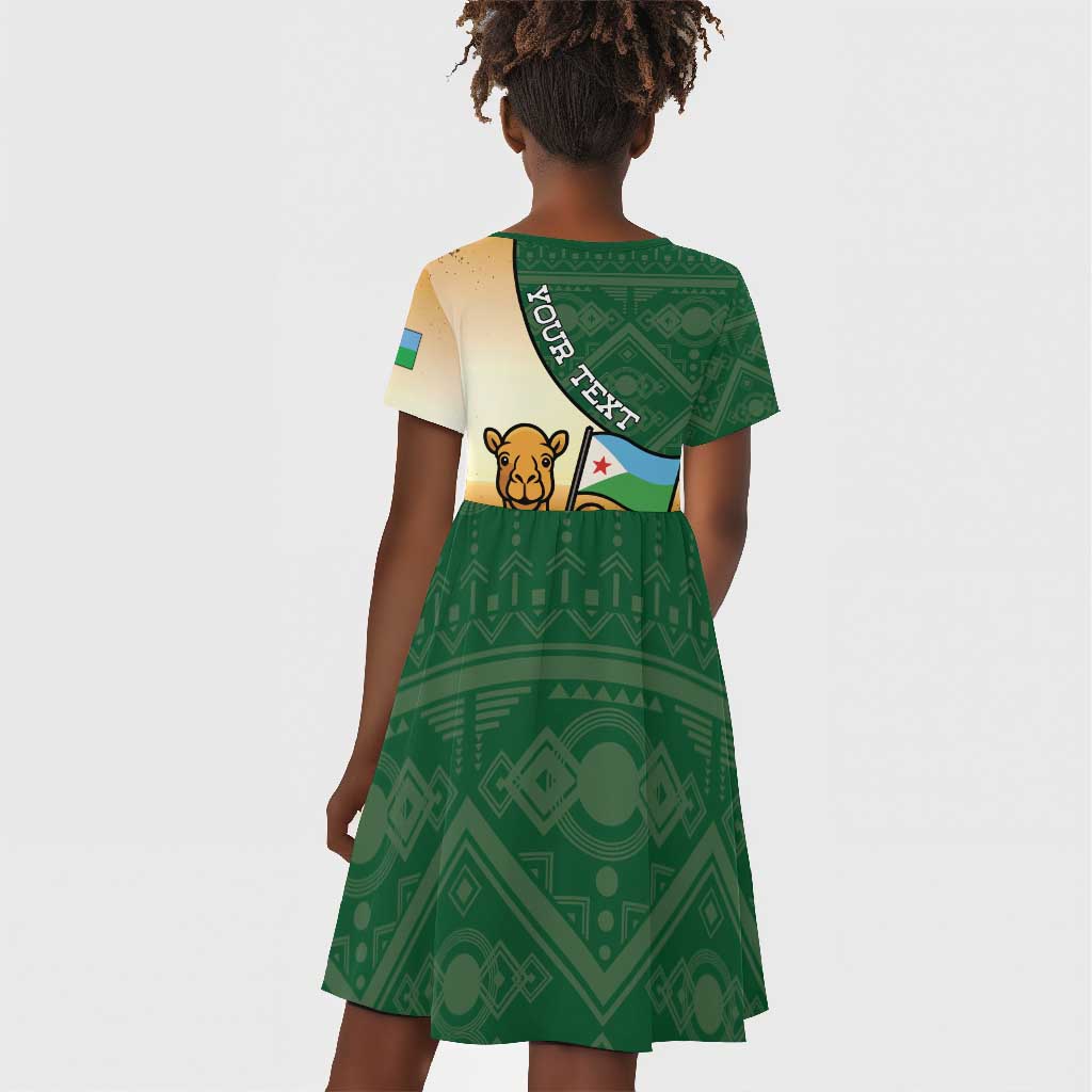Personalized African Djibouti Kid Short Sleeve Dress Camel Holding Jabuuti Flag - African Pride