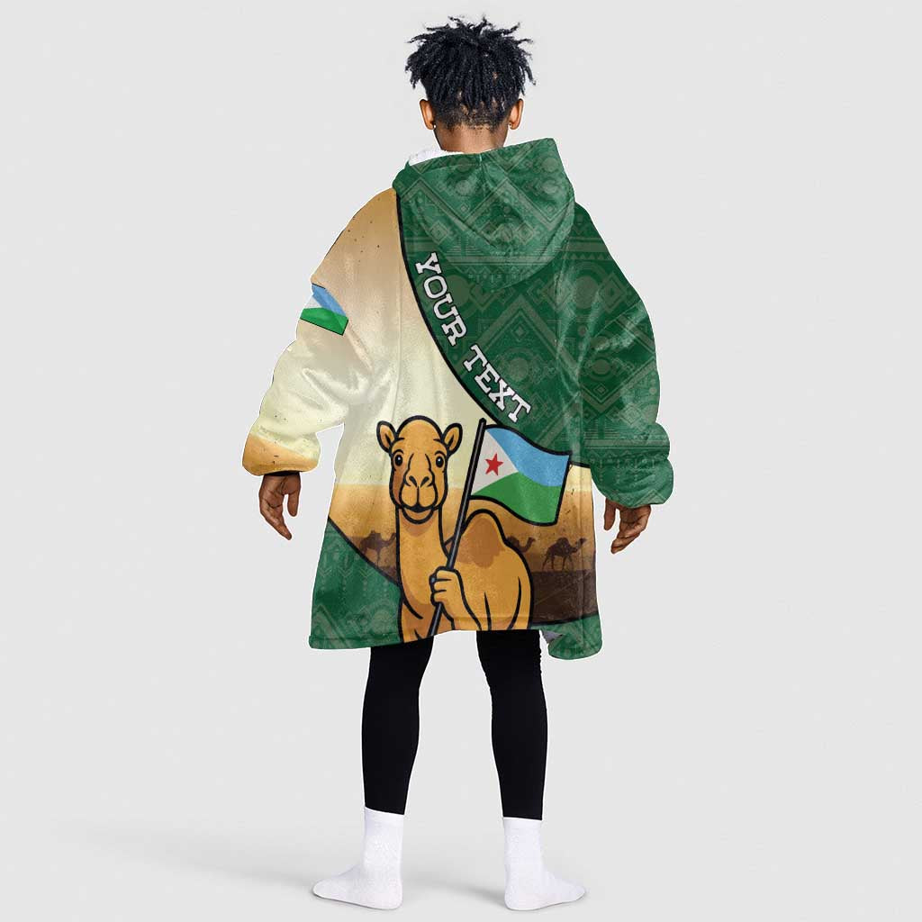 Personalized African Djibouti Kid Wearable Blanket Hoodie Camel Holding Jabuuti Flag - African Pride