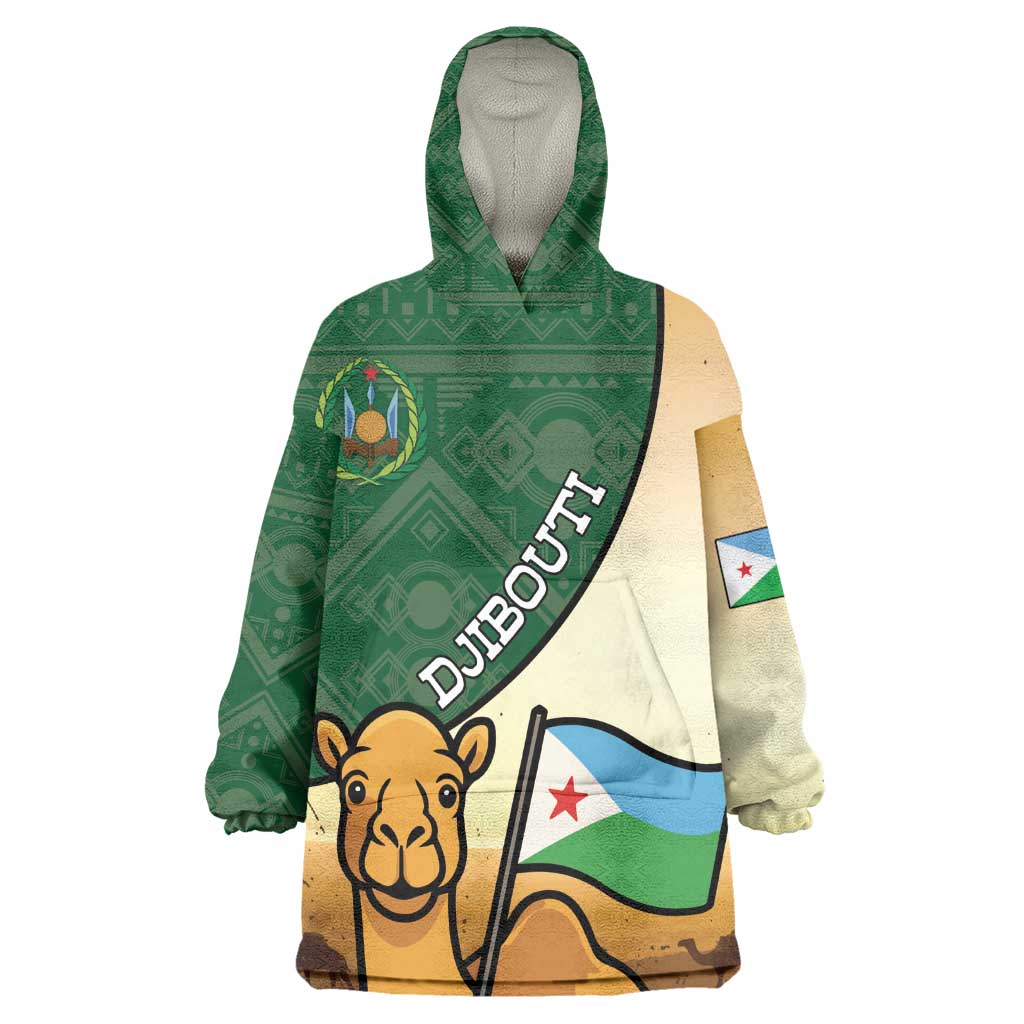 Personalized African Djibouti Kid Wearable Blanket Hoodie Camel Holding Jabuuti Flag - African Pride