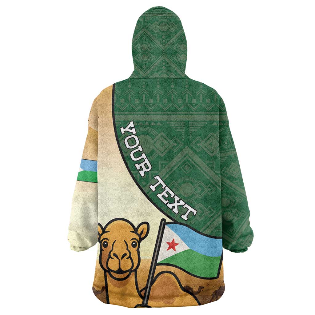 Personalized African Djibouti Kid Wearable Blanket Hoodie Camel Holding Jabuuti Flag - African Pride