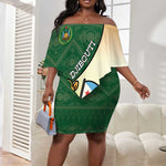Personalized African Djibouti Off Shoulder Short Dress Camel Holding Jabuuti Flag - African Pride
