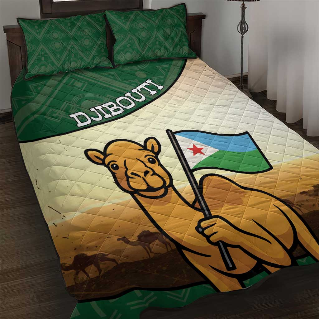 African Djibouti Quilt Bed Set Camel Holding Jabuuti Flag - African Pride