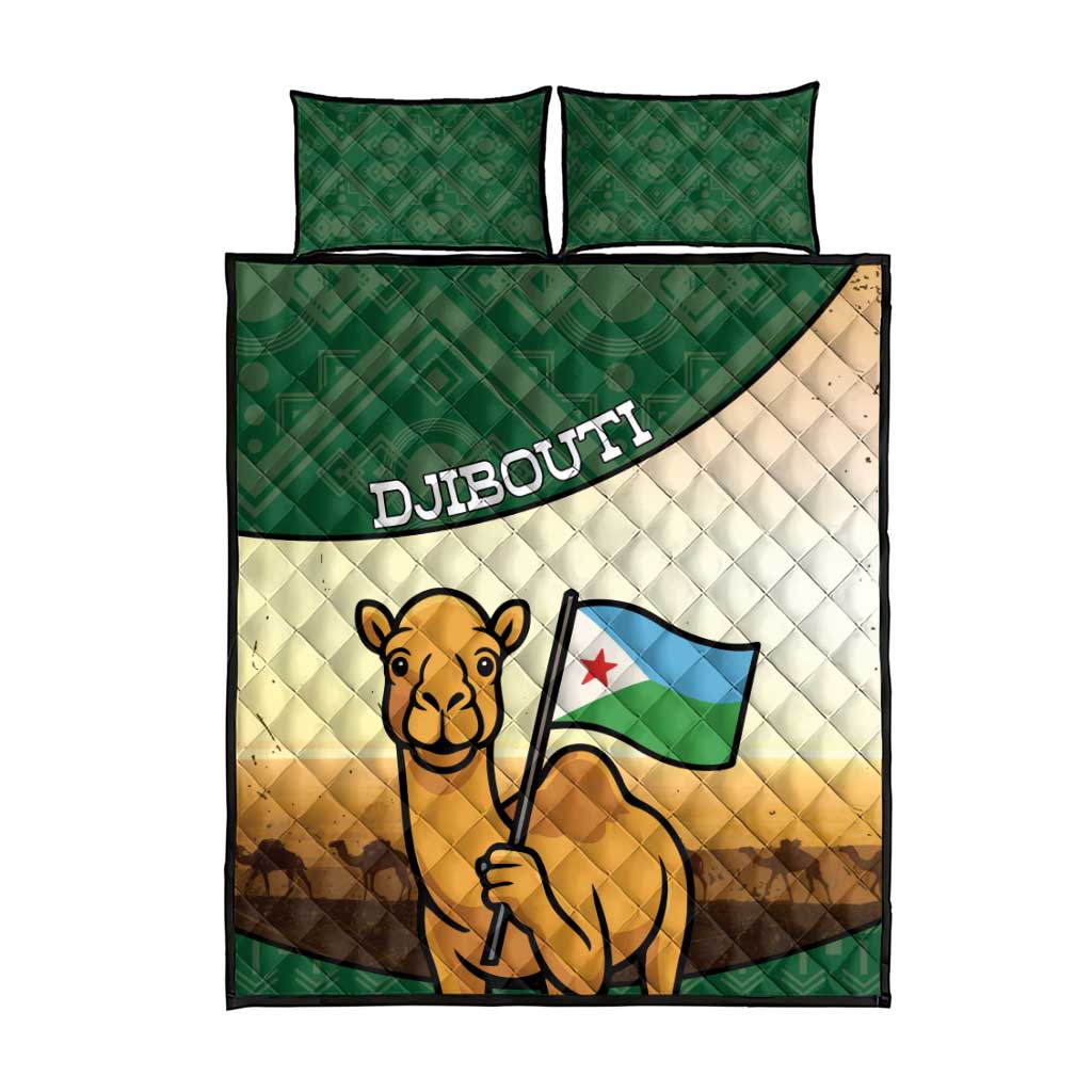 African Djibouti Quilt Bed Set Camel Holding Jabuuti Flag - African Pride