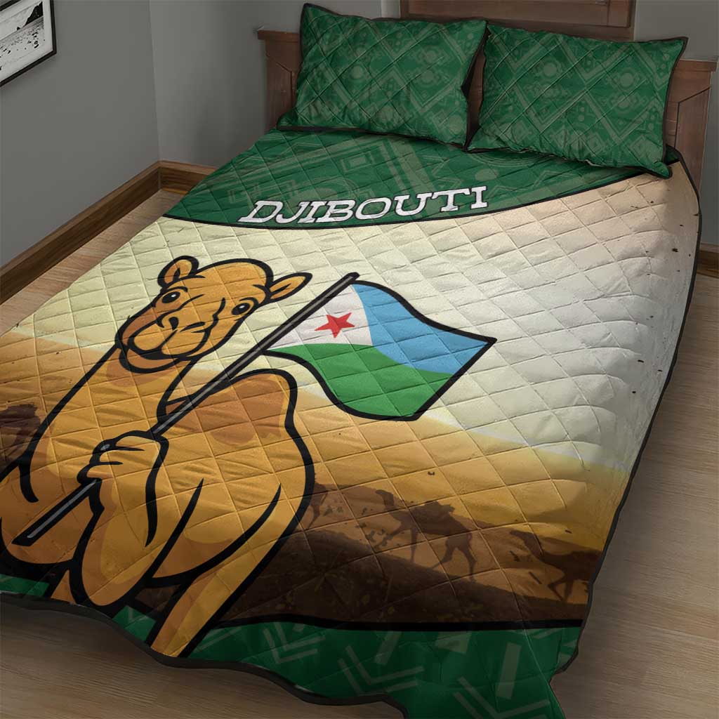 African Djibouti Quilt Bed Set Camel Holding Jabuuti Flag - African Pride