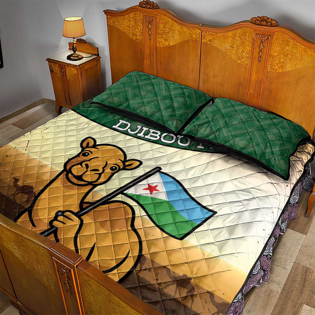 African Djibouti Quilt Bed Set Camel Holding Jabuuti Flag - African Pride