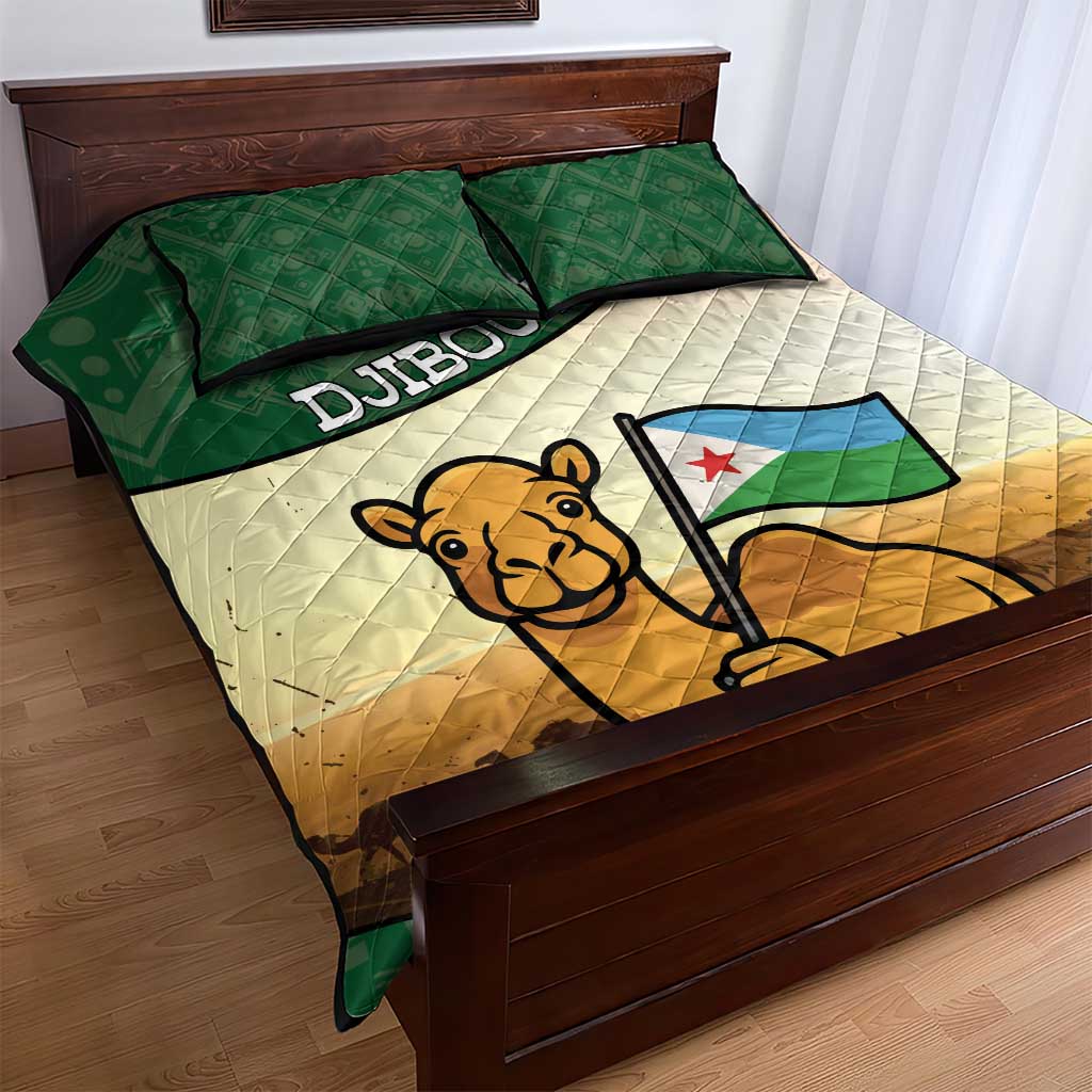 African Djibouti Quilt Bed Set Camel Holding Jabuuti Flag - African Pride