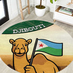 African Djibouti Round Carpet Camel Holding Jabuuti Flag - African Pride