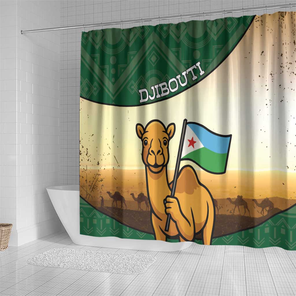 African Djibouti Shower Curtain Camel Holding Jabuuti Flag - African Pride