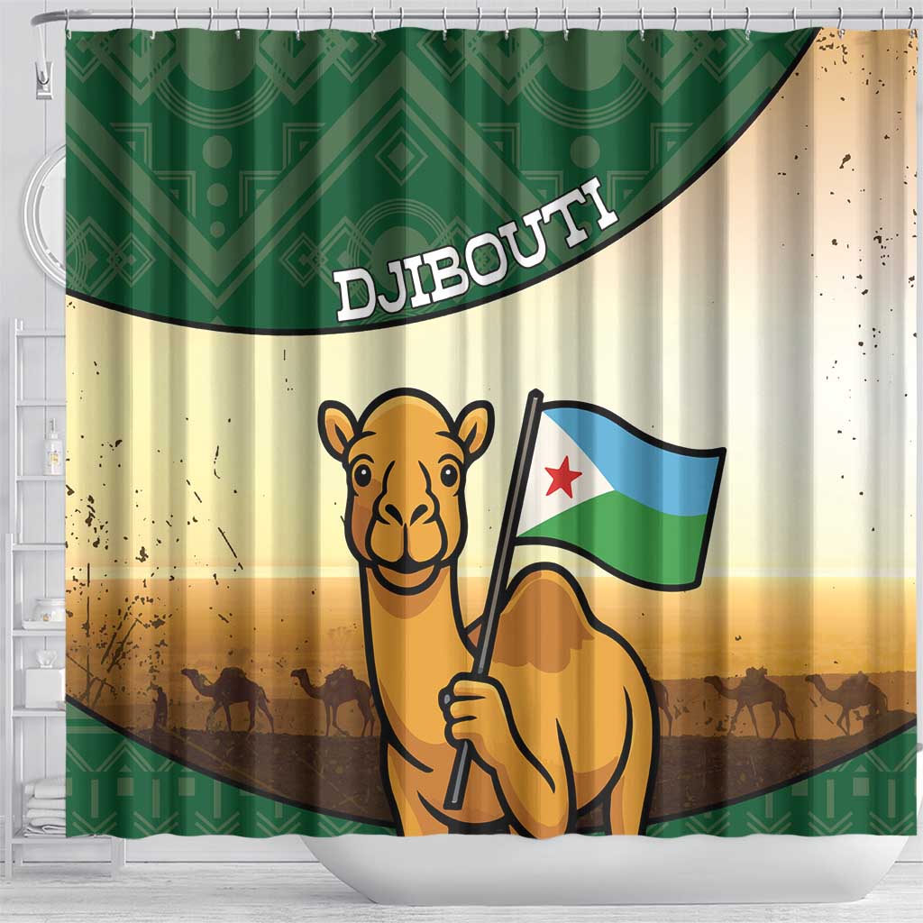 African Djibouti Shower Curtain Camel Holding Jabuuti Flag - African Pride