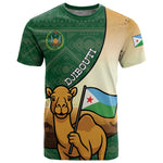 Personalized African Djibouti T shirt Camel Holding Jabuuti Flag - African Pride