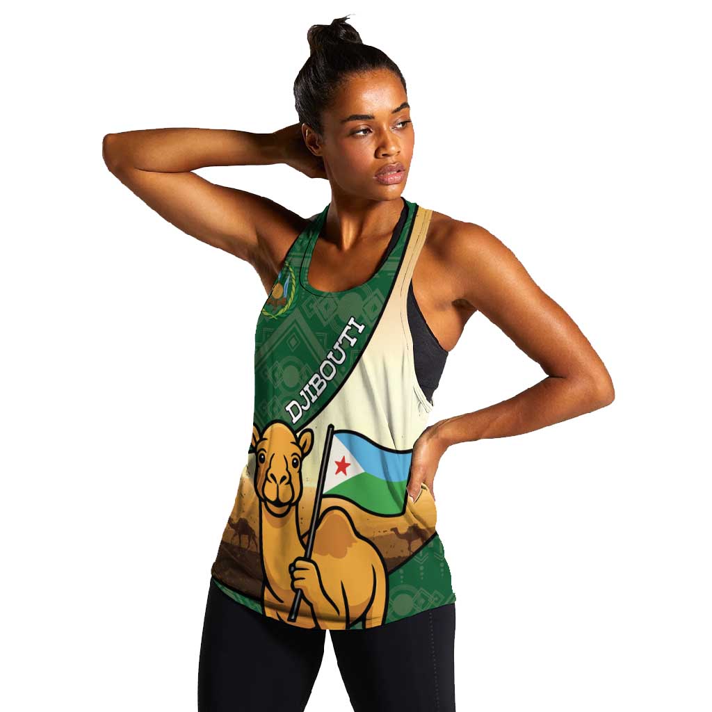 Personalized African Djibouti Women Racerback Tank Camel Holding Jabuuti Flag - African Pride