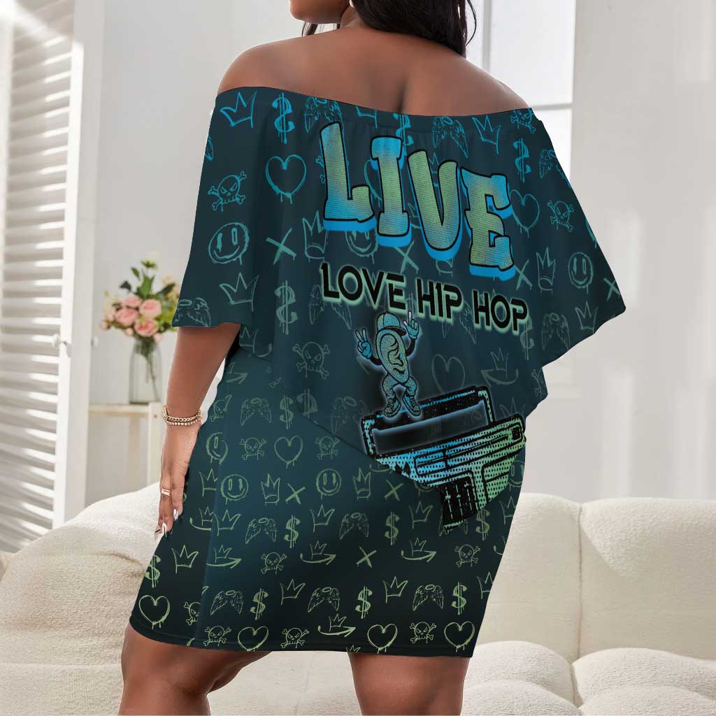 Dope Like Hip Hop Off Shoulder Short Dress Hiphop Graffiti Style - African Pride