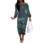 Dope Like Hip Hop Off The Shoulder Long Sleeve Dress Hiphop Graffiti Style - African Pride