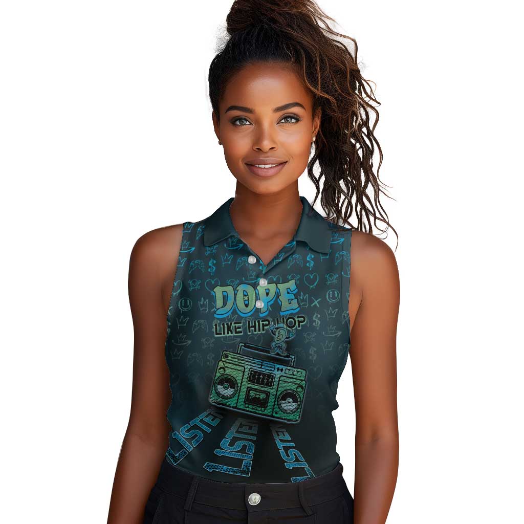 Dope Like Hip Hop Women Sleeveless Polo Shirt Hiphop Graffiti Style - African Pride