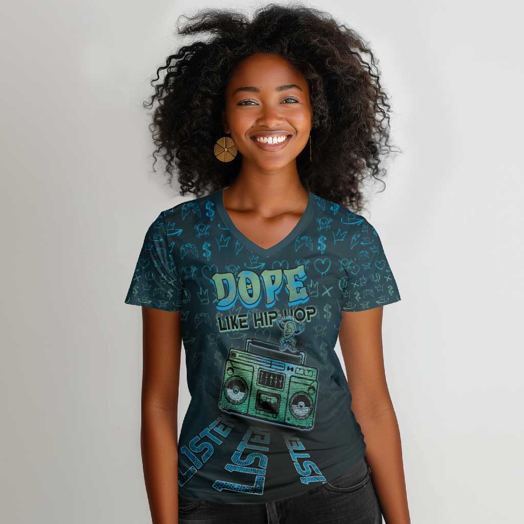 Dope Like Hip Hop Women V-Neck T-Shirt Hiphop Graffiti Style - African Pride