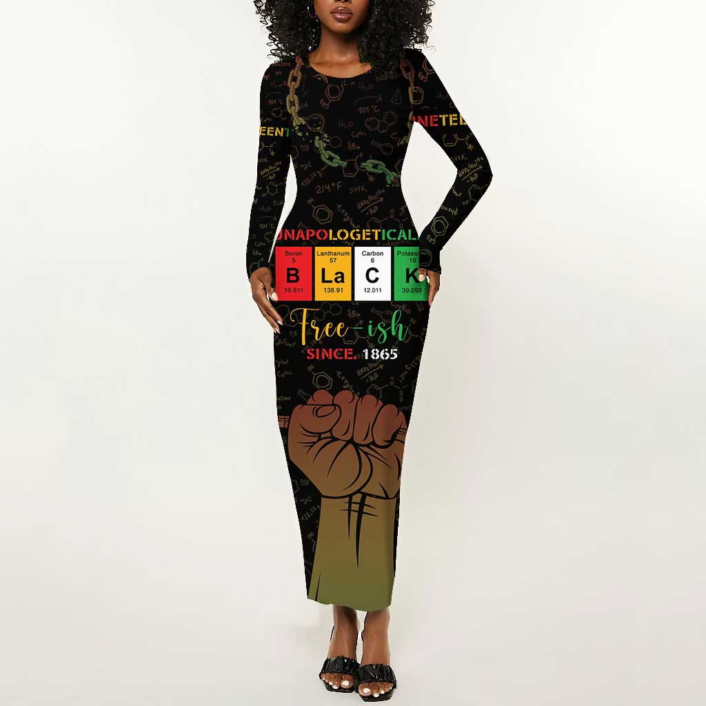 Juneteenth 1865 Long Sleeve Bodycon Dress Unapologetically Black by African Pride Juneteenth 1865 Long Sleeve Bodycon Dress Unapologetically Black by African Pride