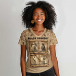 Black Cowboy Women V-Neck T-Shirt African American Black History Western Grunge - African Pride