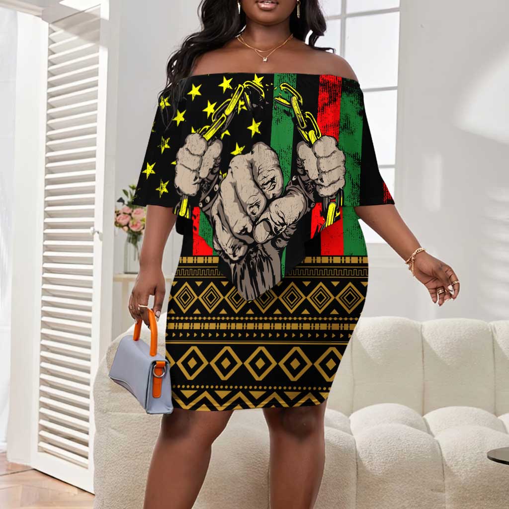 Juneteenth Celebration 2024 Off Shoulder Short Dress Black History June 19 by AfricanPride