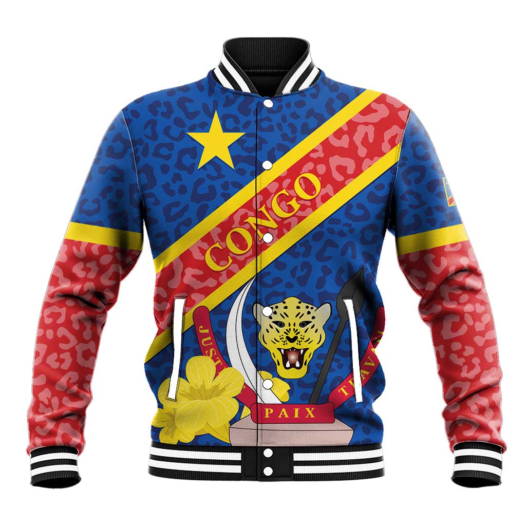 Congo DR Baseball Jacket Coat Of Arms Leopard Pattern LT01