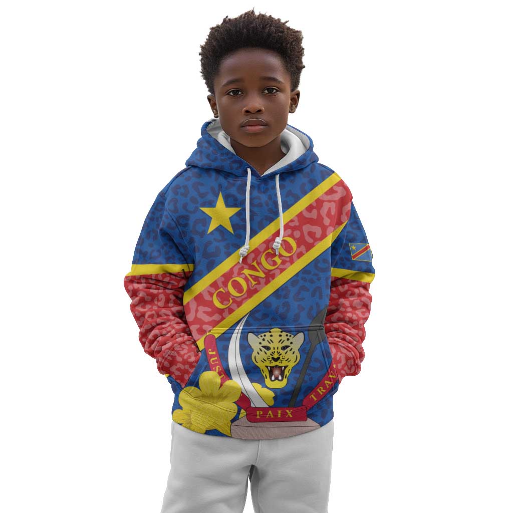Custom DR Congo Football Kid Hoodie Allez Les Léopards LT15