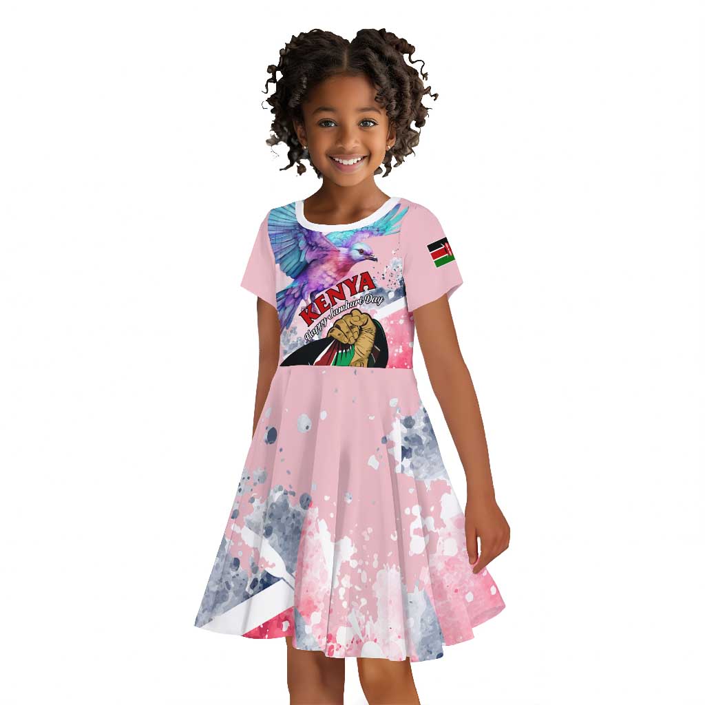 Personalized Kenya Independence Day Kid Short Sleeve Dress with Lilac Breasted Roller - Unique Version