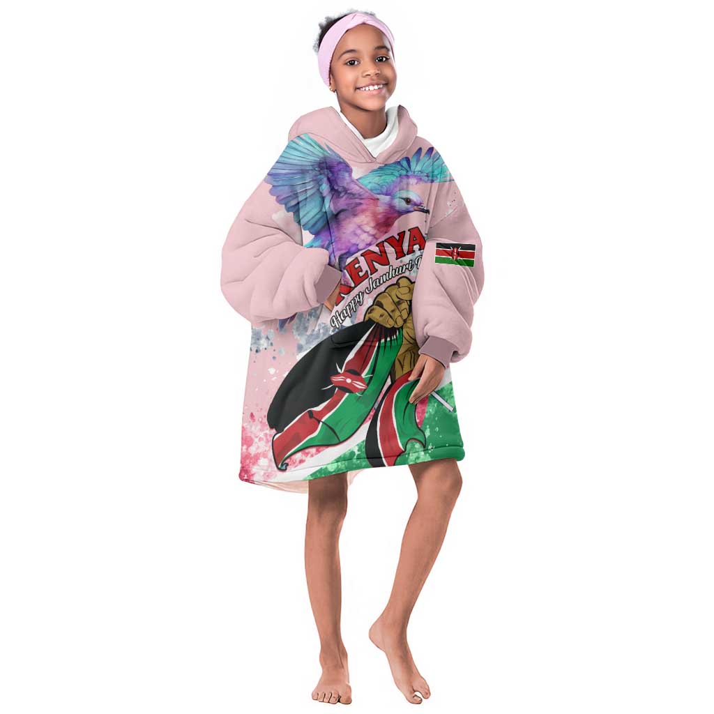 Personalized Kenya Independence Day KId Wearable Blanket Hoodie with Lilac Breasted Roller - Unique Version