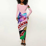 Personalized Kenya Independence Day Long Sleeve Bodycon Dress with Lilac Breasted Roller - Unique Version LT01