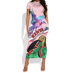 Personalized Kenya Independence Day Short Sleeve Bodycon Dress with Lilac Breasted Roller - Unique Version