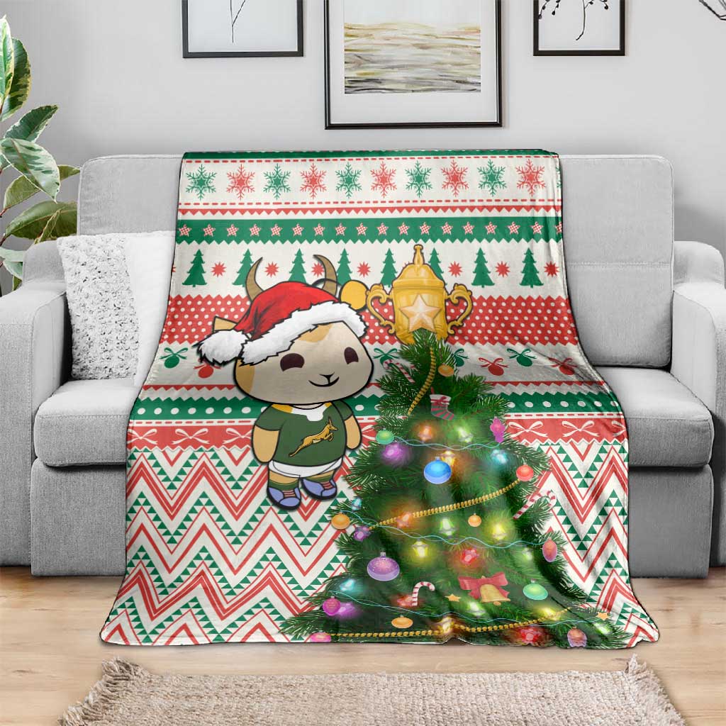 South Africa Rugby Christmas Blanket with Cute Springbok and Christmas Tree