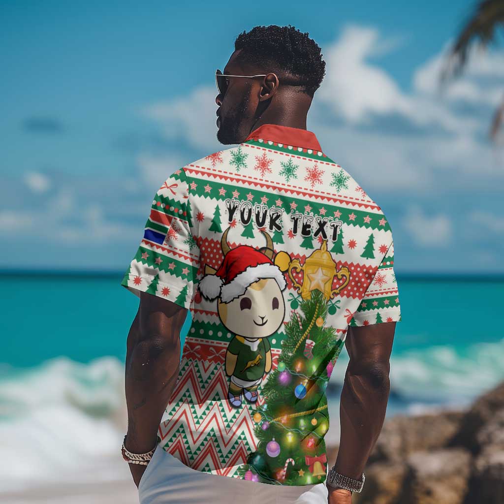 Personalized South Africa Rugby Christmas Hawaiian Shirt with Cute Springbok and Christmas Tree