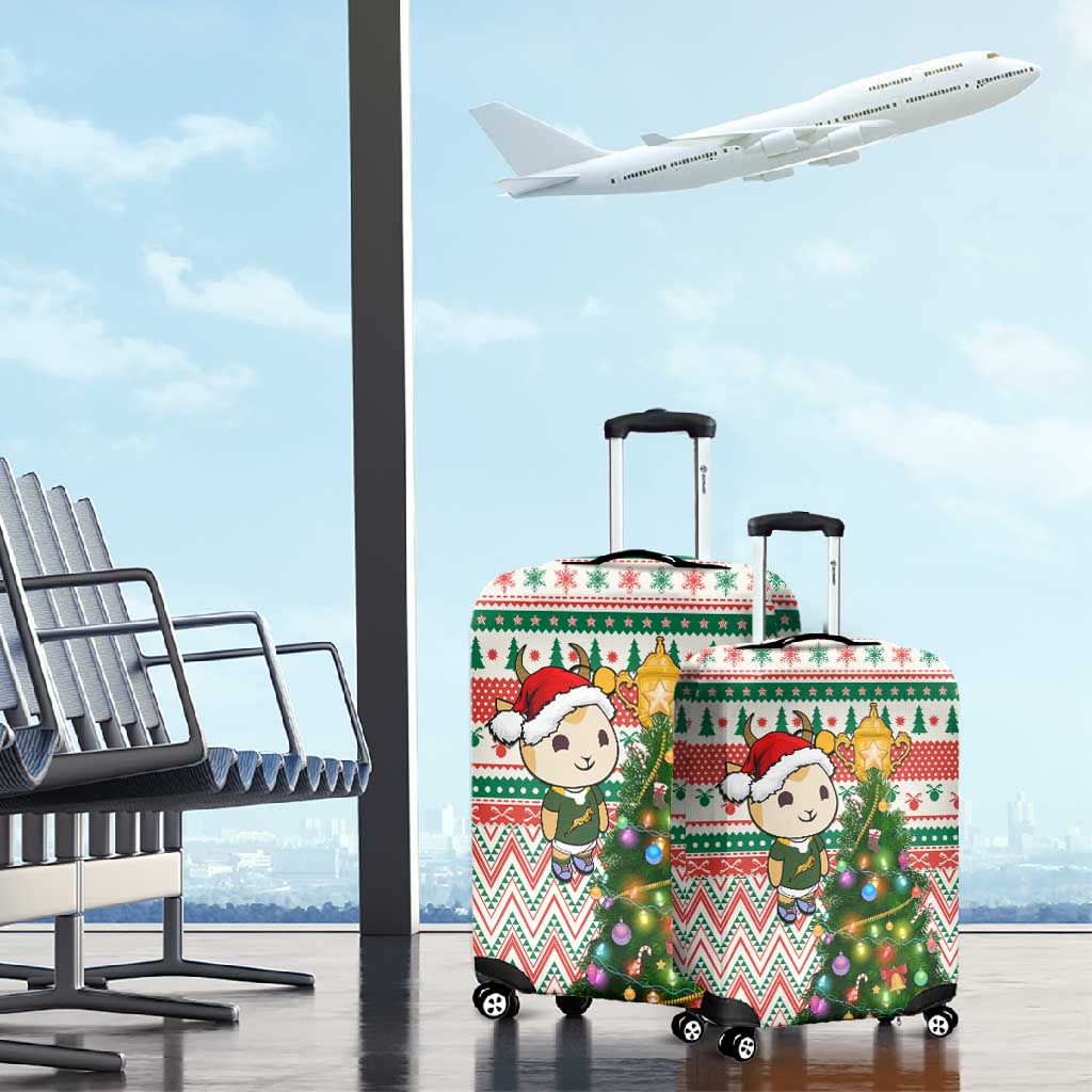 South Africa Rugby Christmas Luggage Cover with Cute Springbok and Christmas Tree