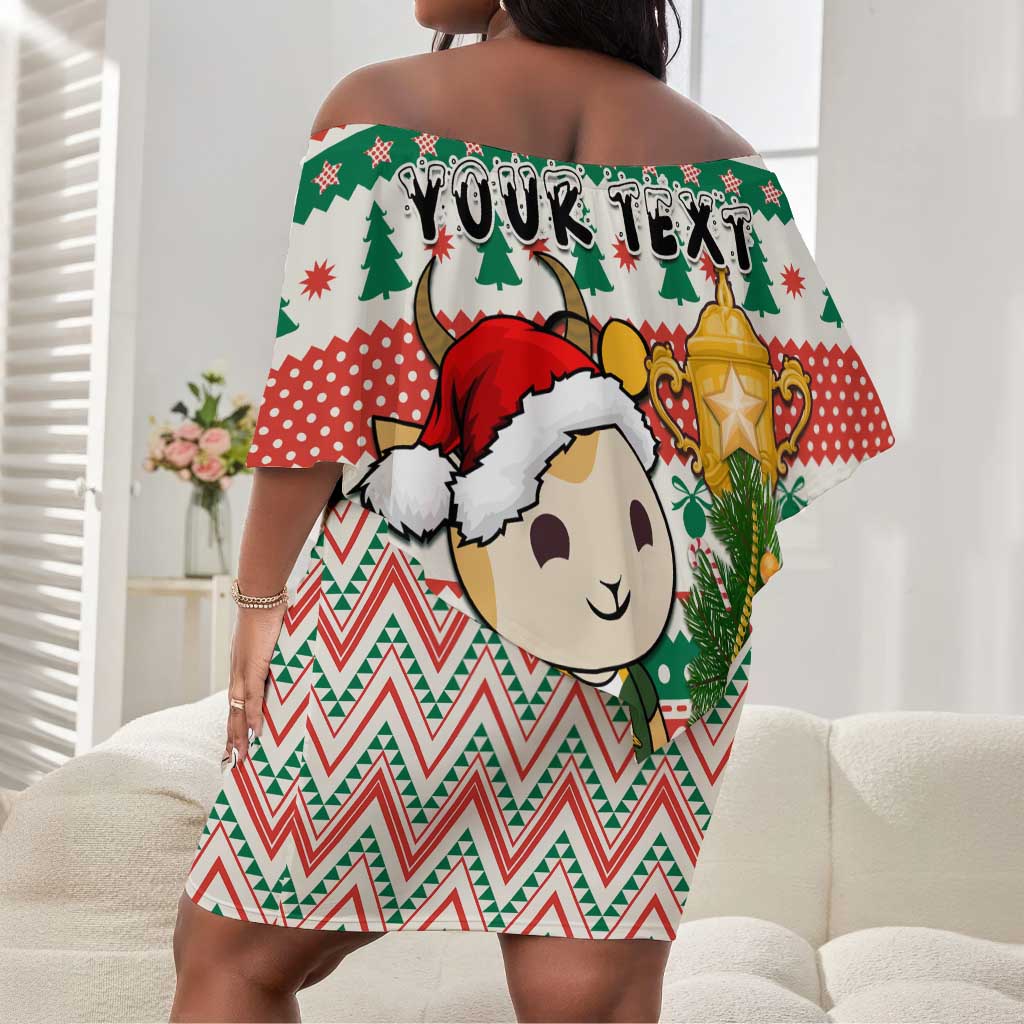 Personalized South Africa Rugby Christmas Off Shoulder Short Dress with Cute Springbok and Christmas Tree LT01