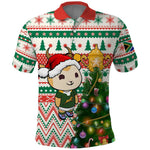 Personalized South Africa Rugby Christmas Polo Shirt with Cute Springbok and Christmas Tree