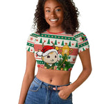 Personalized South Africa Rugby Christmas Raglan Cropped T shirt with Cute Springbok and Christmas Tree
