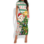 Personalized South Africa Rugby Christmas Short Sleeve Bodycon Dress with Cute Springbok and Christmas Tree