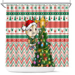 South Africa Rugby Christmas Shower Curtain with Cute Springbok and Christmas Tree