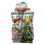 Personalized South Africa Rugby Christmas Sleeveless Zip Hoodie with Cute Springbok and Christmas Tree - African Pride