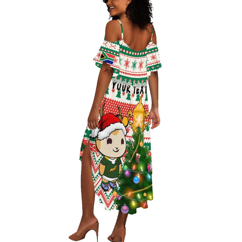 Personalized South Africa Rugby Christmas Summer Maxi Dress with Cute Springbok and Christmas Tree