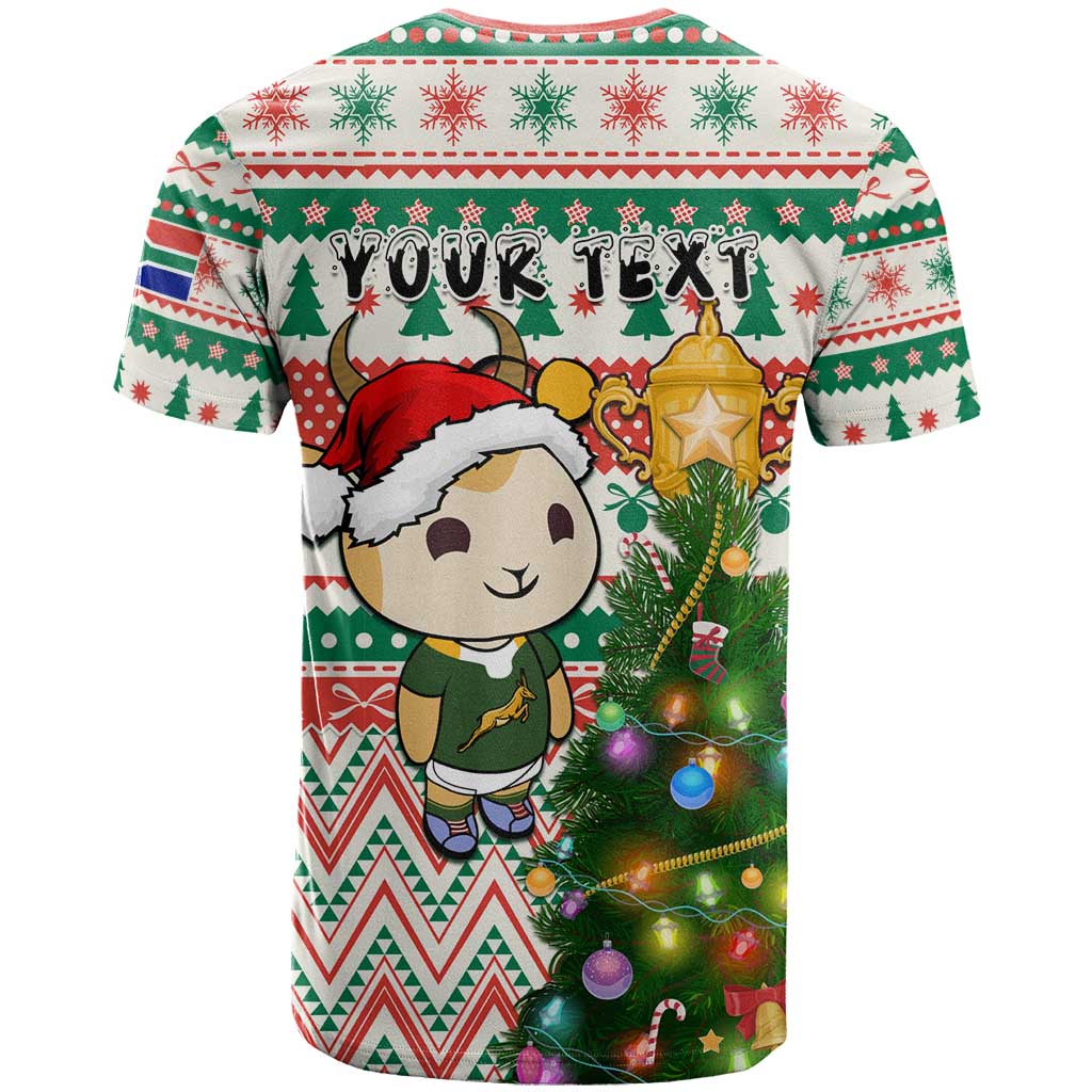 Personalized South Africa Rugby Christmas T shirt with Cute Springbok and Christmas Tree